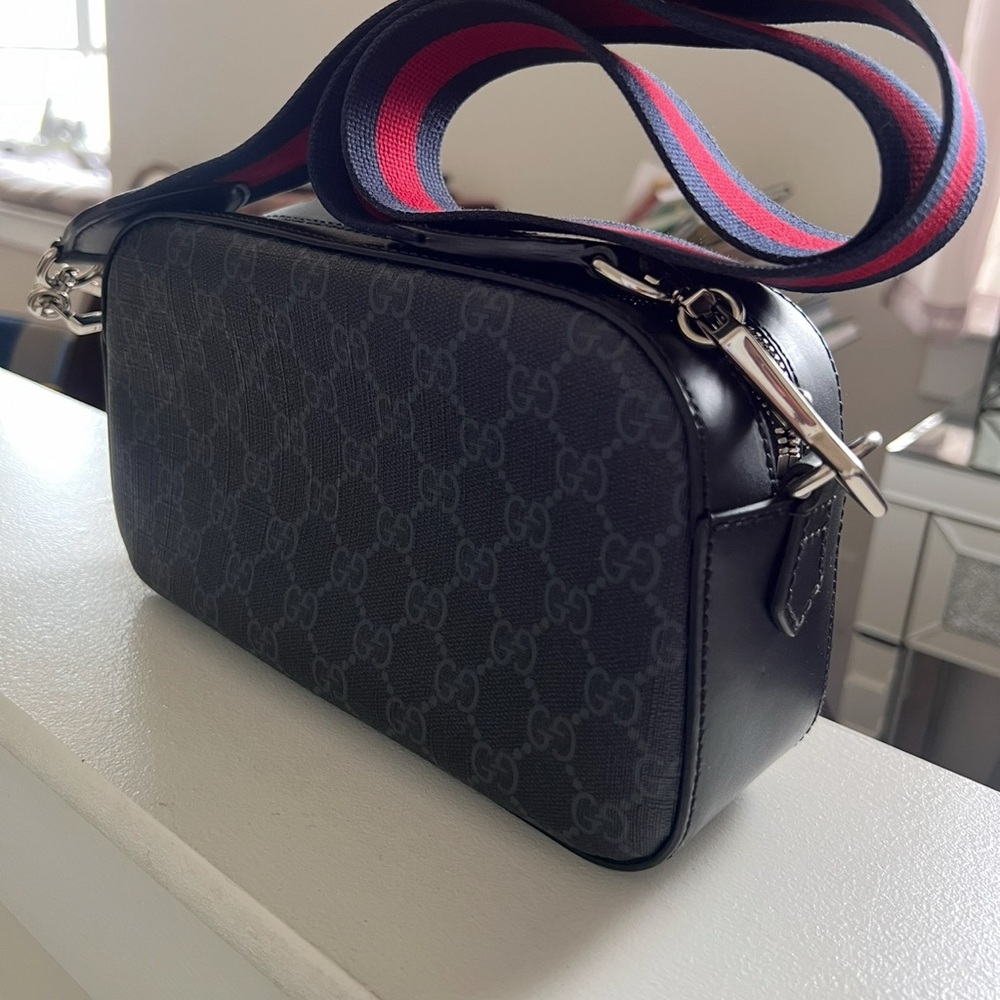 Authentic Gucci Black Bag with Red and Blue Strap
